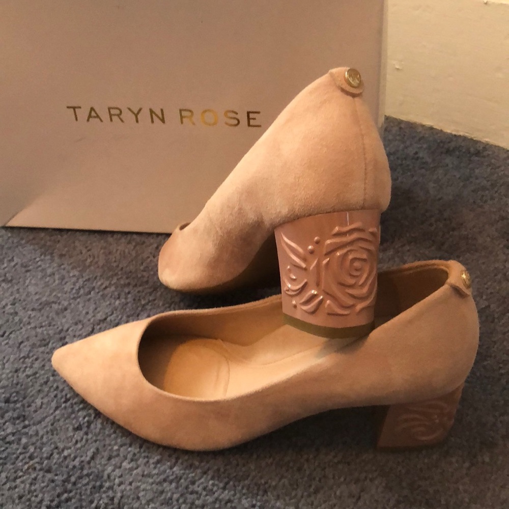 Taryn Rose Suede Pumps with Heel Detail Marigold Dusty Rose - 7.5 m